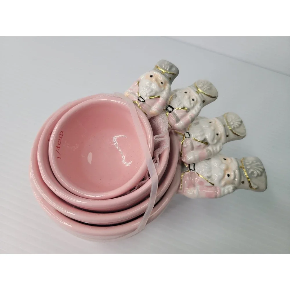 Arlington Designs Measuring Cups Pink Nutcracker Ceramic Polka Dot Christmas NEW